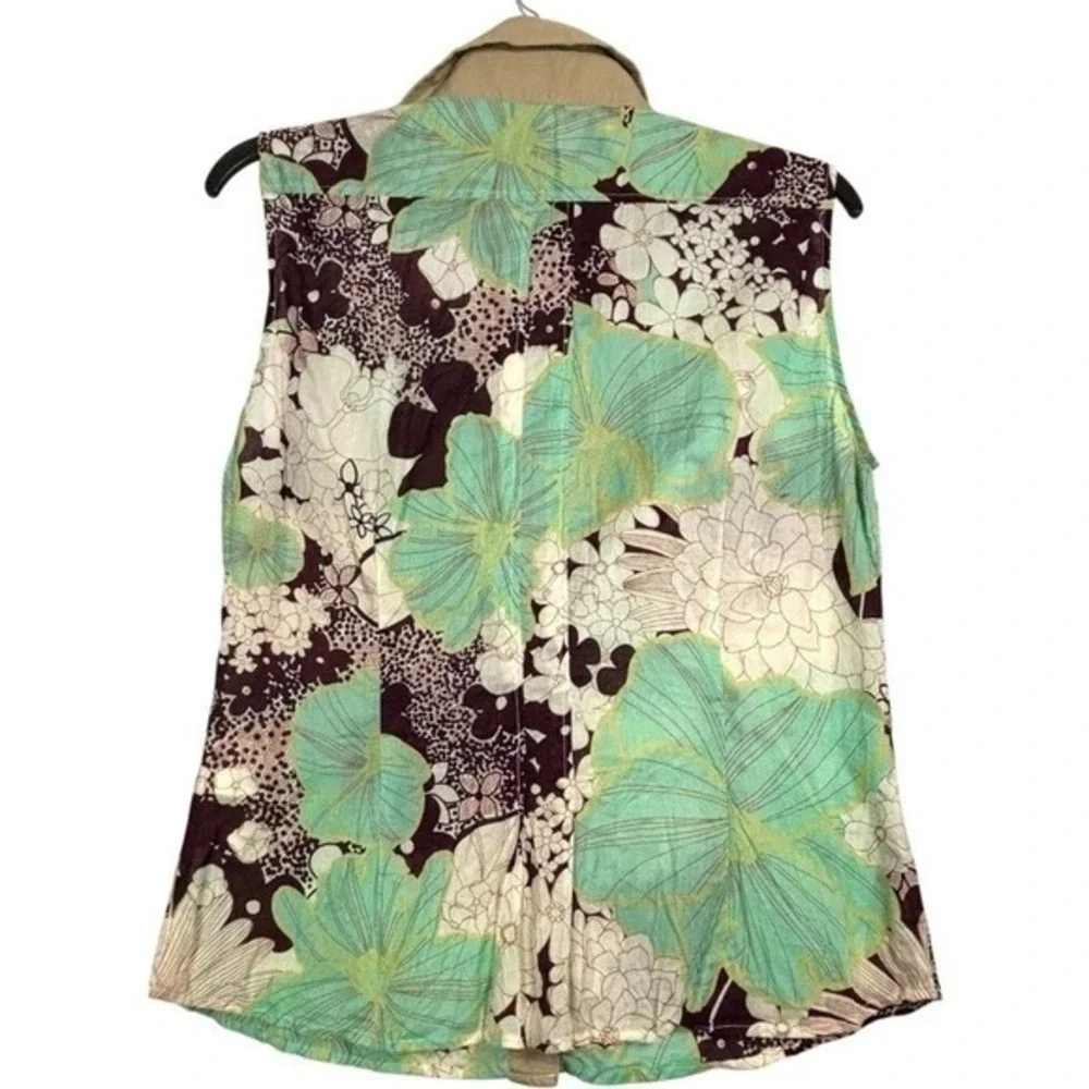 Henry Cotton's Floral Sleeveless Beaded Button Up Shirt Green‎ Size 48 XL NWT - Picture 8 of 8